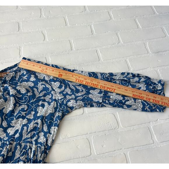 Shae by Sassafras Floral Blue White Flowy 3/4 Sleeves Soft Midi Dress -sz L - Picture 5 of 5